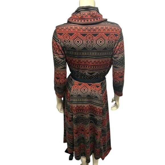 Signature by Robbie Bee Red Black Gray Belted Cowl Neck Long Sleeve Knee Dress - Picture 4 of 6